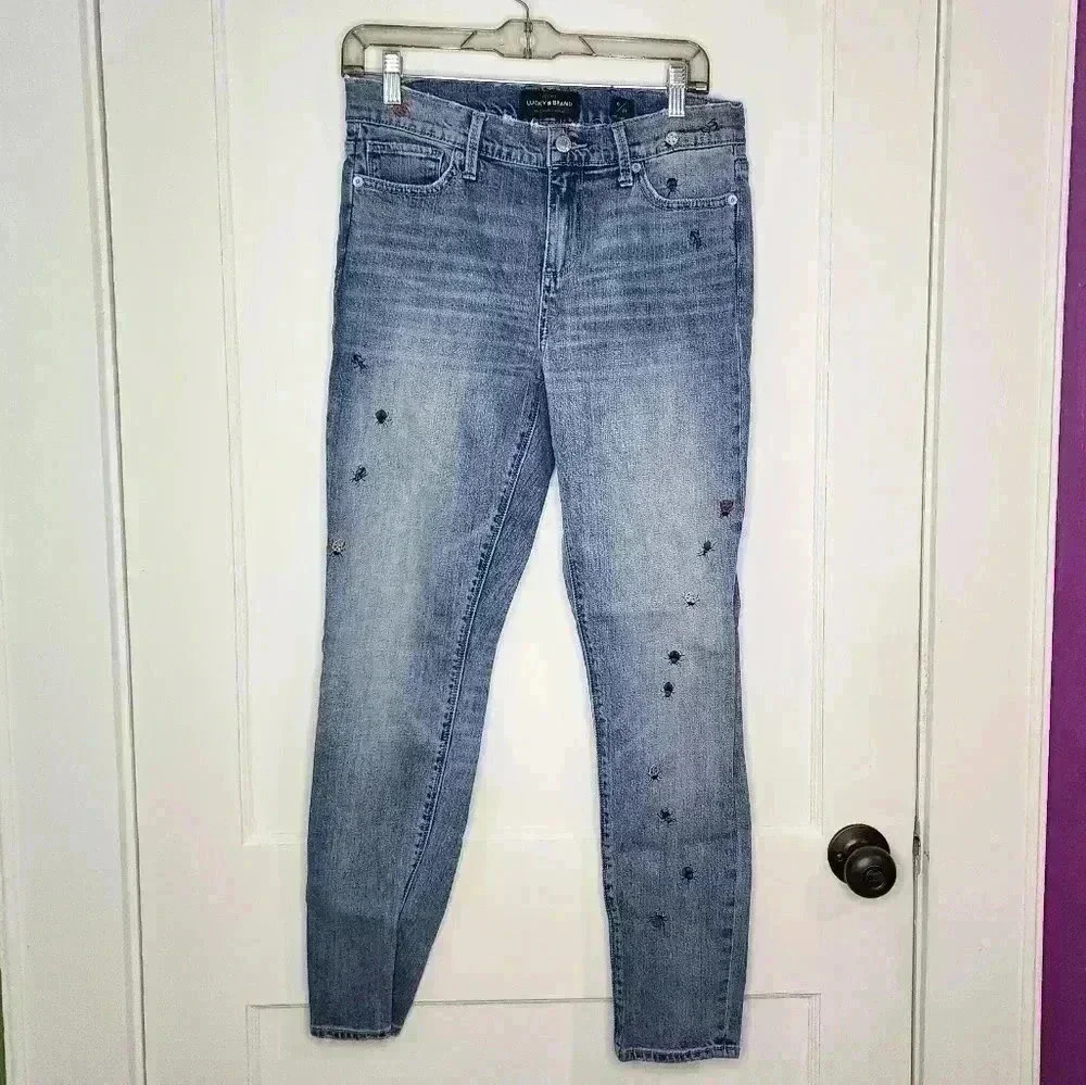 Lucky Brand Jeans Size 6/28 Ava Skinny Bug Bugs Cute Embroidered Skinny 30x28